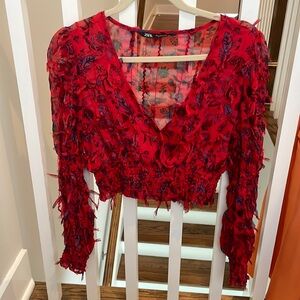 Worn once red floral Zara blouse